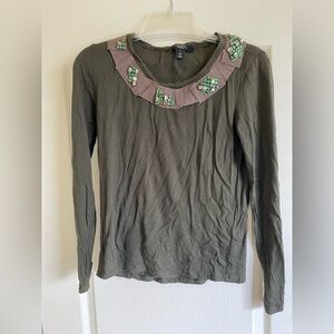 MAX MARA weekend Embellished Olive Green Long Sleeve Top